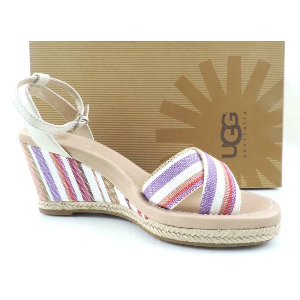 Women's Shoes UGG Australia Nyssa Espadrille Wedge Sandals Stripe Cream Size 8.5 - Picture 3 of 10